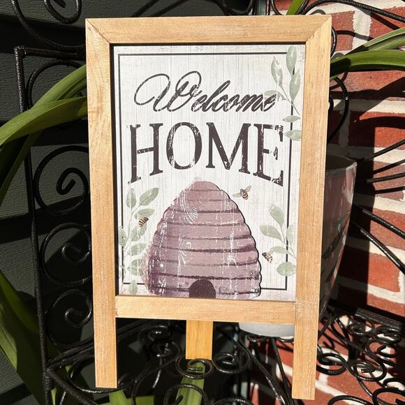 NEW Ashland 14 in. "Welcome Home" Beehive Tabletop Decor Wooden Easel Sign - Picture 9 of 9